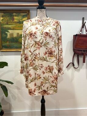 H&M Cream Floral Tunic Dress Boho Romantic Cottagecore Blouse